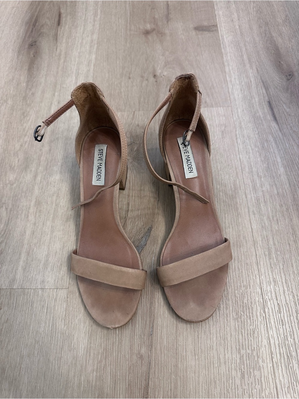 Steve Madden Nude/Tan Suede Ankle-Strap Block Heels